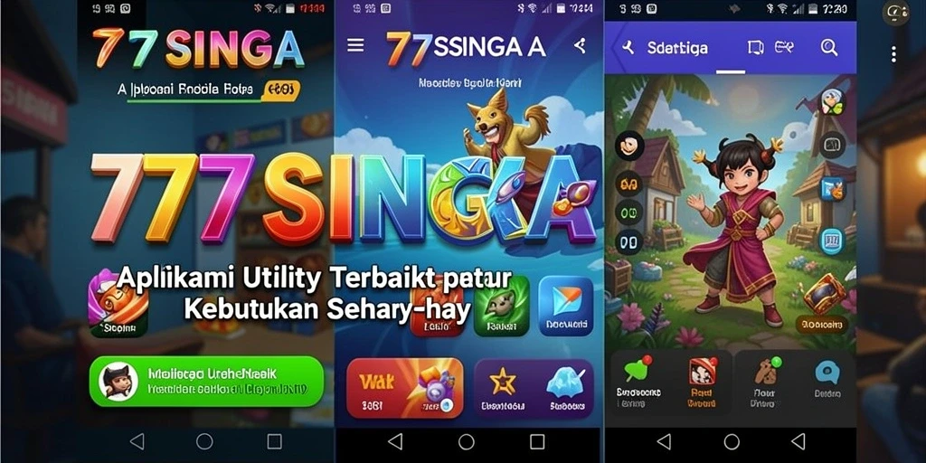 Screenshot utama menunjukkan antarmuka aplikasi Utility 77SINGA yang user-friendly.
