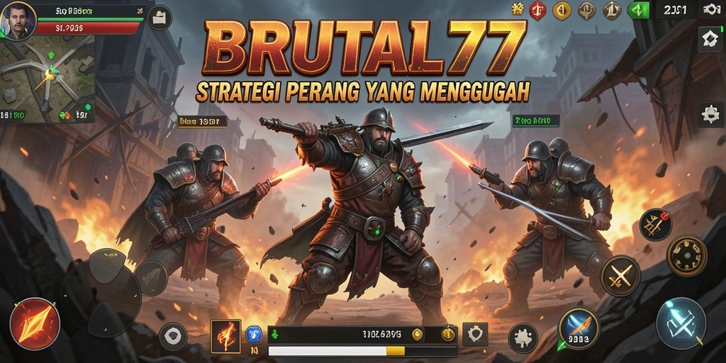 Tampilan gameplay mendebarkan dari BRUTAL77 dalam pertempuran strategi.