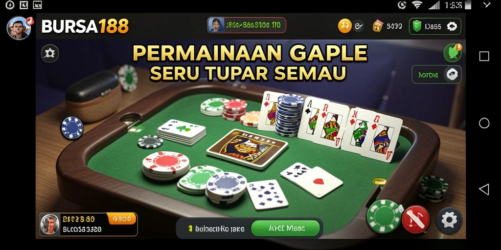 Screenshot utama BURSA188 menampilkan gameplay Gaple yang mengasyikkan.