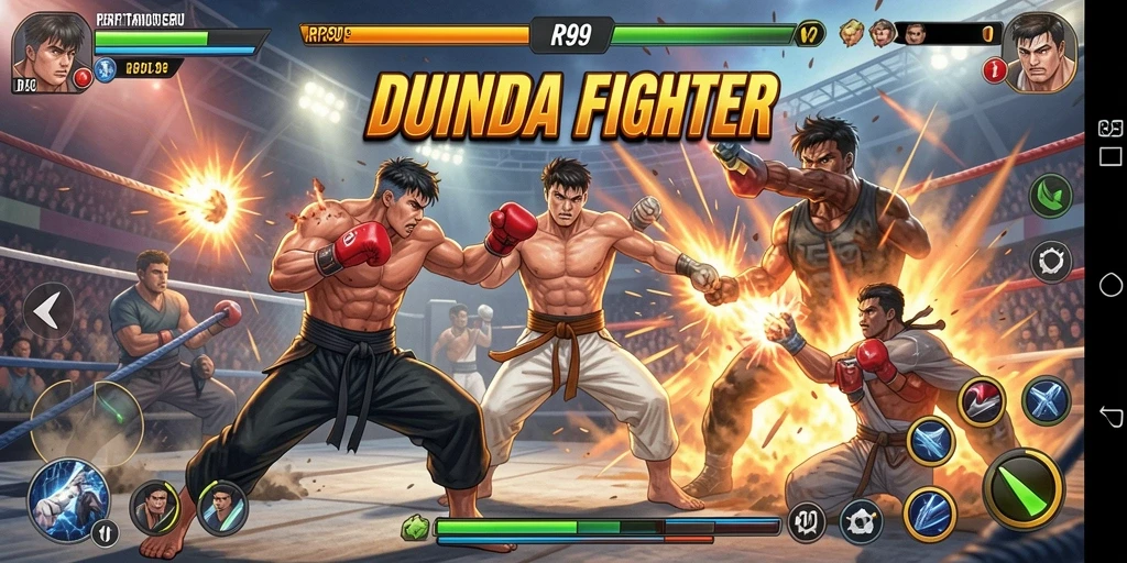 Screenshot tampilan gameplay seru RP99 di arena Fighting.