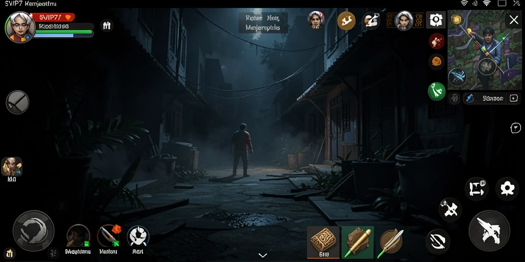 Screenshot gameplay SVIP7 menampilkan suasana mencekam dan efek suara menyeramkan.