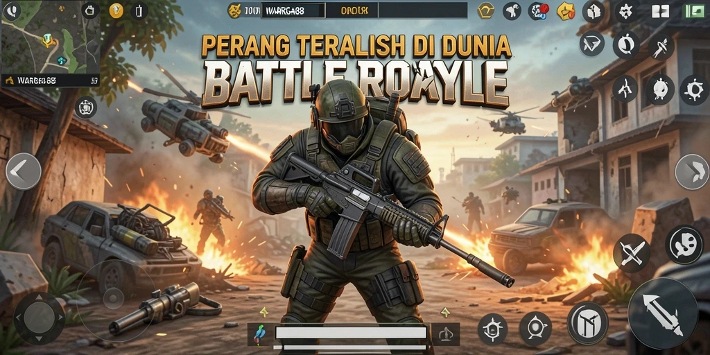 Screenshot gameplay WARGA88 dengan aksi seru di medan perang.